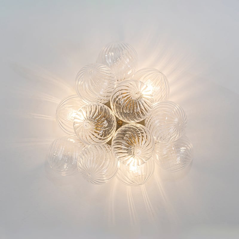 3-Light Swirled Glass Globe Bubble Semi Flush Mount - N/A