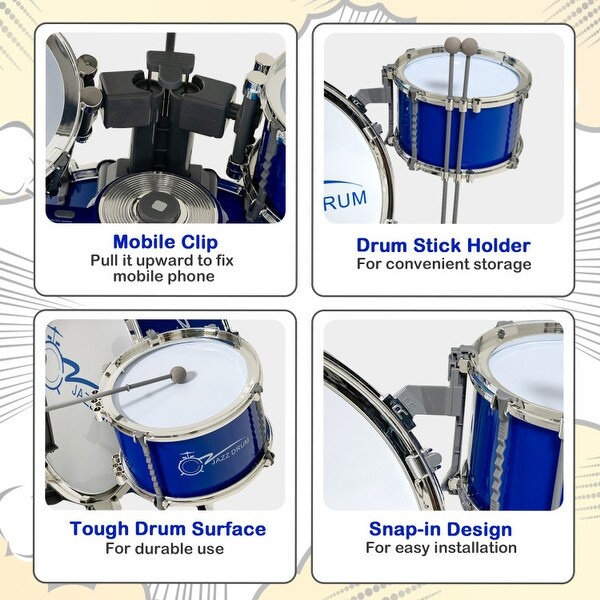 Kids Jazz Drum Keyboard Set with Stool and Microphone Stand 31.5 x 19.5 x 26.5 L x W x H