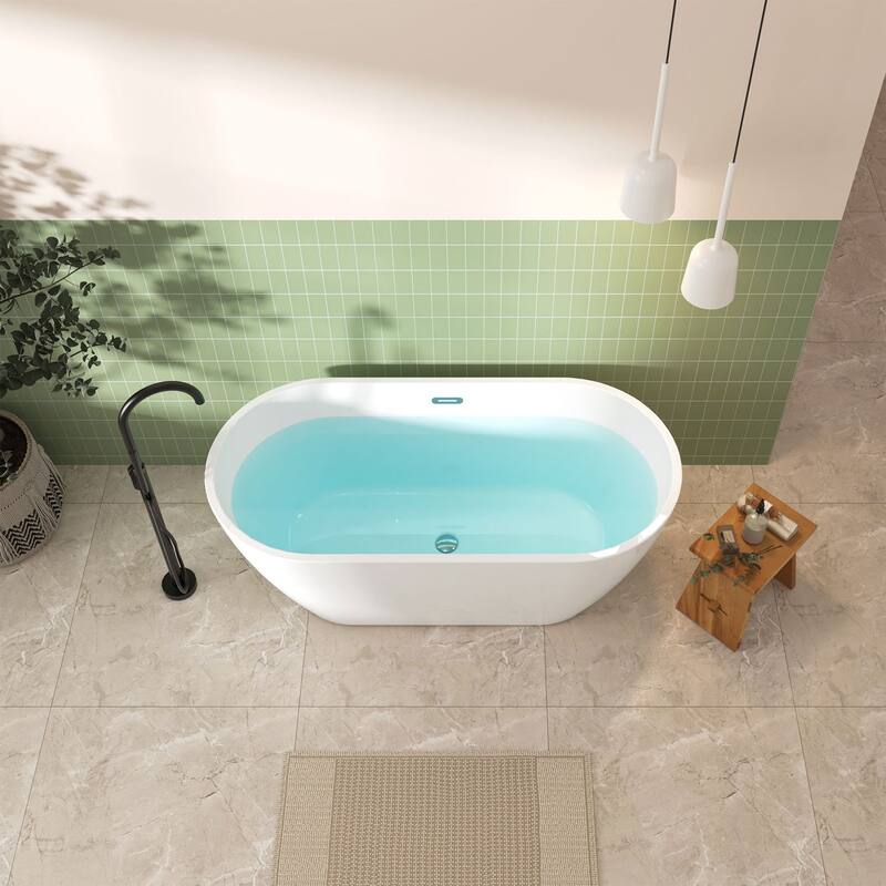 59 in. x 29 in. Acrylic Freestanding Soaking Bathtub with Center Drain in Glossy White