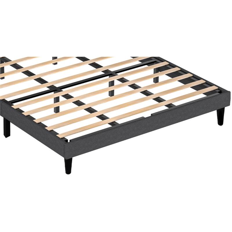 Upholstered platform bed frame with headboard and sturdy wooden slats