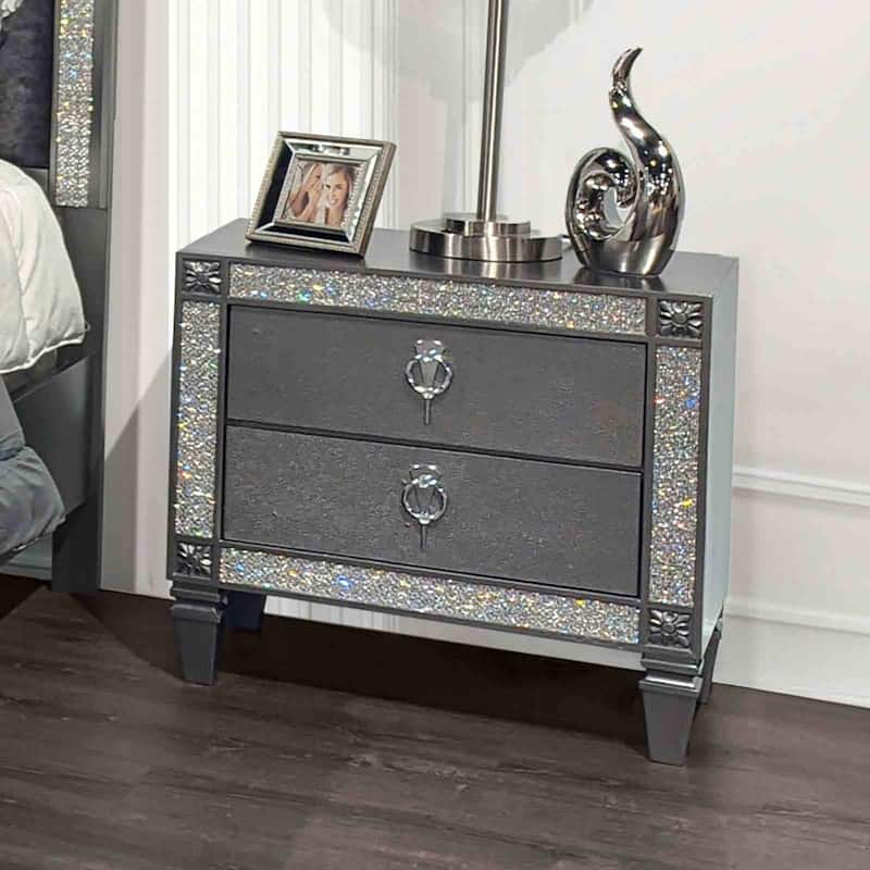 Gray Glam Bedroom Set with Crystal Trim