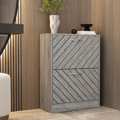 Kerrogee 8-12 Pair Shoe Storage Cabinet with 2 Fold Drawers Wood/ Grey
