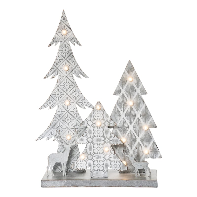 Transpac Metal 21.25 in. Silver Christmas Rustic Scene