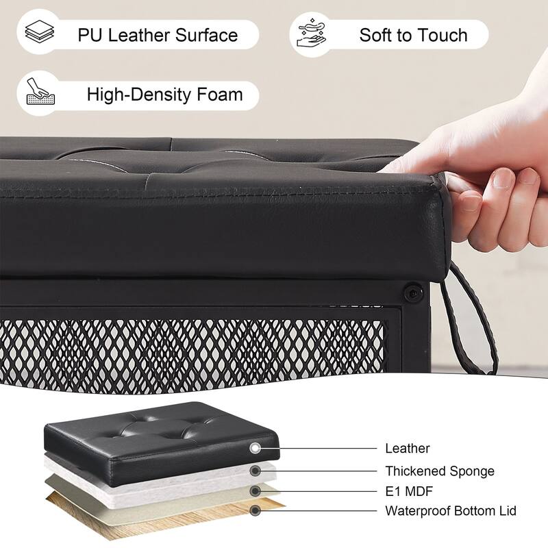 Javlergo 13" Storage Ottoman Foot Rest Stool with Leather Seat