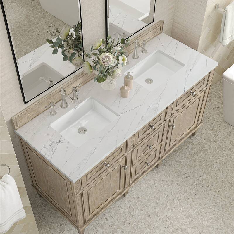 James Martin Vanities Lorelai 60" Double Vanity, Whitewashed Oak - Ethereal Noctis