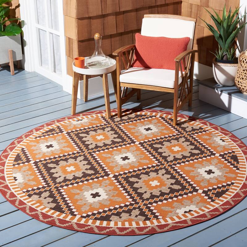 SAFAVIEH Veranda Bukuroshe Indoor/ Outdoor Waterproof Patio Backyard Rug - 6'7" Round - Rust/Red