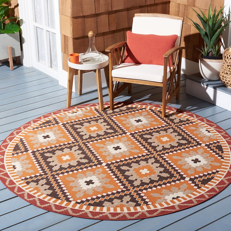 SAFAVIEH Veranda Vitaline Indoor/ Outdoor Waterproof Patio Backyard Rug - 5'3" Round - Rust/Red
