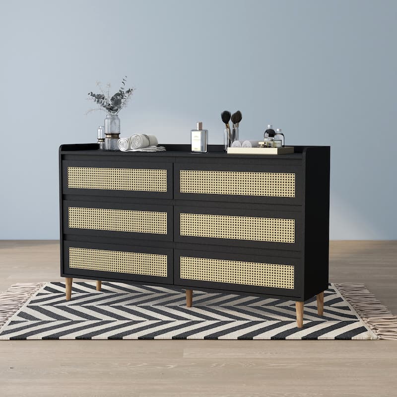 DH BASIC Boho Chic Beach 63-inch Wide Rattan 6-Drawer Dresser by Denhour