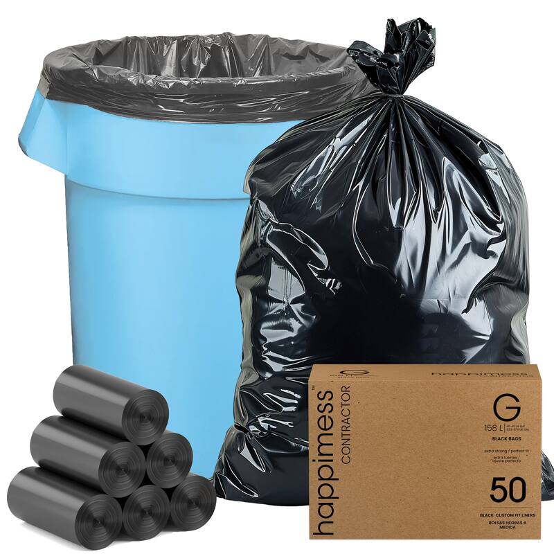 happimess 42-Gallon (159L) 3 Mil Heavy Duty Contractor Trash Bags, (50-Count, 5-Rolls of 10 Bags)