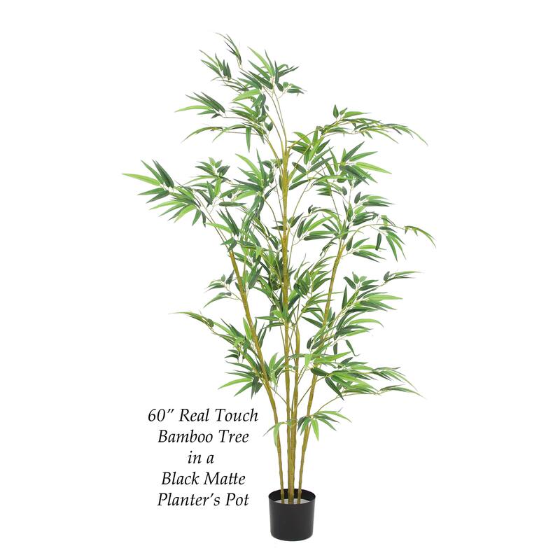 The Mod Greenhouse 60" Artificial Real Touch Bamboo Tree in Black Matte Planter's Pot