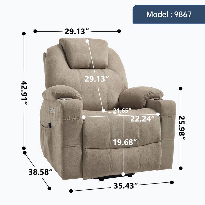 Up to 350 LBS polyester Power Lift Recliner Chair, Heavy Duty Motion Mechanism with 8-Point Vibration Massage