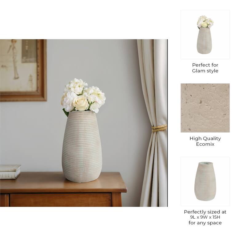 Decorative Ribbed Tall Vase for Home Decor - Minimalist Modern Flower Vase