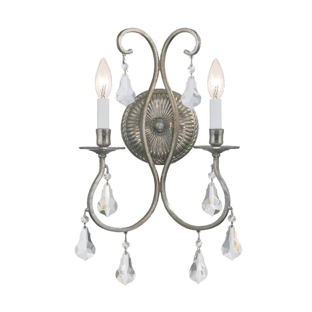 Ashton 2 Light Clear Crystal Silver Sconce - 10.5'' W x 18.5'' H x 6'' D