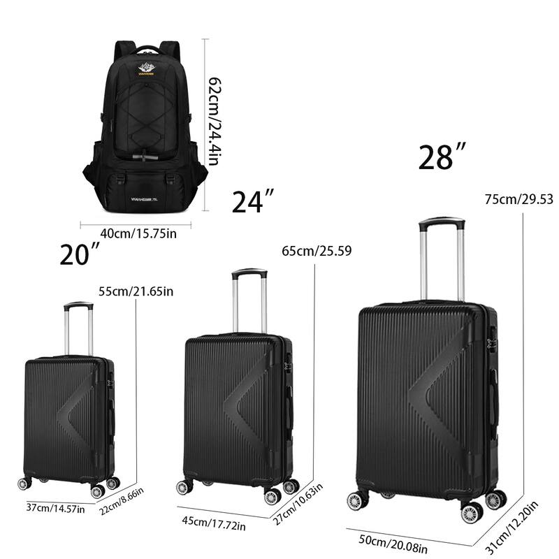 Luggage Sets 3 Piece, Modern ABS Carry On Hardshell Lightweight Durable Suitcase with TSA Lock and Spinner 8 Wheels & Bag