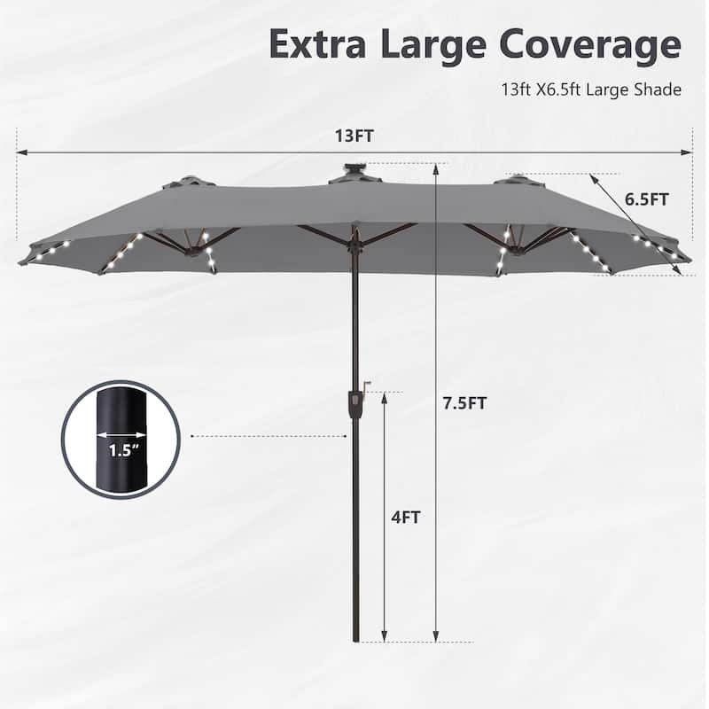MAISON ARTS 13ft Double -Sided Crank Patio Umbrella Extra Large with LED Colorful Lights