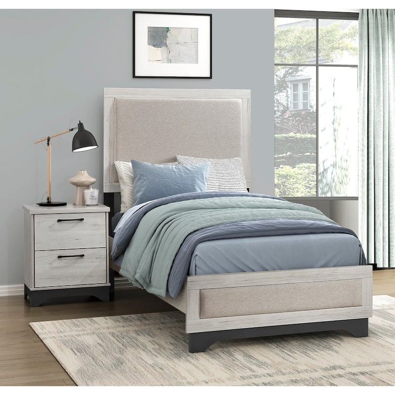 3pc Bedroom Set White Oak and Gray Finish Bed and 2x Nightstands - Twin