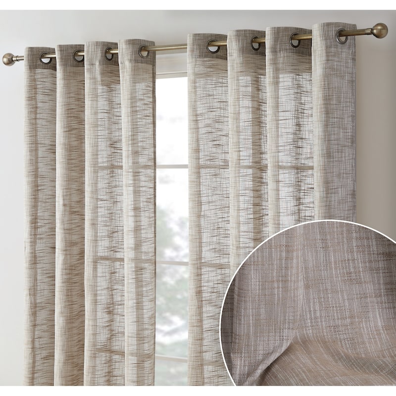 HLC.me Madison Faux Linen Textured Sheer Privacy Sun Light Filtering Window Grommet Thick Curtains Panels, Set of 2 - 54 W x 63 L per panel - Set of 2 - Taupe