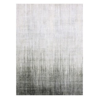Shahbanu Rugs Charcoal Gray, Vertical Ombre Design Pure Silk with ...