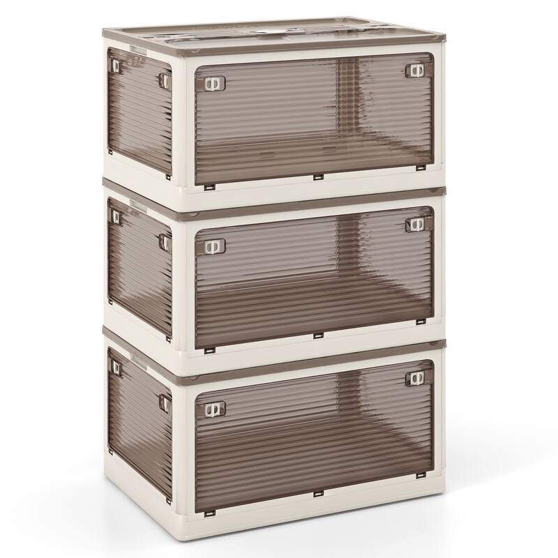 Gymax 3-Pack Stackable Storage Bins w/Lids 24 Gallon Collapsible