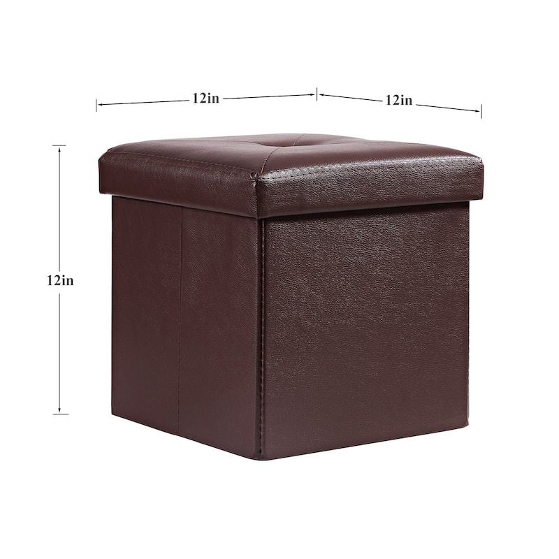 VECELO Folding Storage Ottoman, Bedroom Storage Bench, Versatile Footrest Footstool Tufted Faux Leather Chest for Living Room
