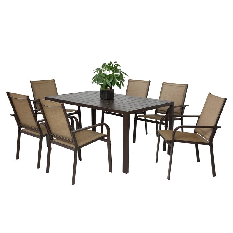 Patio Set with Rectangular Table & 6 Stackable Textilene Chairs, 7 Pcs