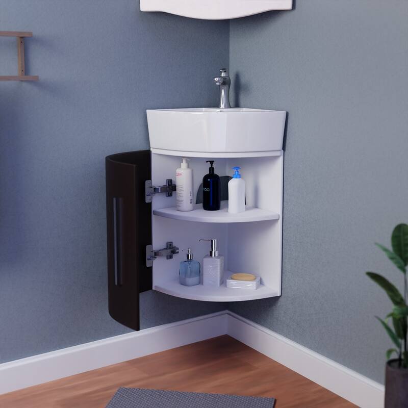 30" Myrtle White Corner Bathroom Vanity with Sink, Faucet and Drain