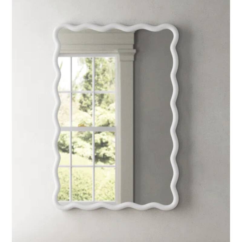 Roomfitters 40" x 28" Solid Wood Wavy Rectangle Mirror, Modern Wall Decor for Bathroom & Entryway, White
