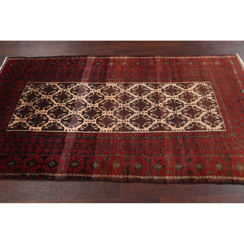 Geometric Balouch Persian Wool Area Rug Hand-knotted Office Carpet - 3'7" x 6'4"