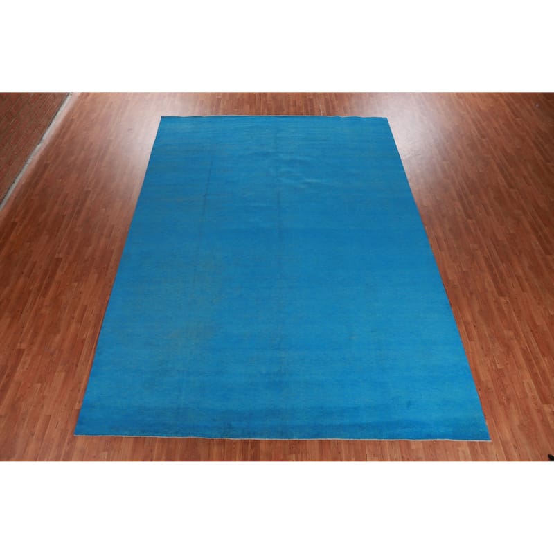 Hand Knotted Oriental 100% Wool Carpet Modern Solid Navy Blue & Blues Gabbeh Area Rug - 13' 9'' X 10' 1''