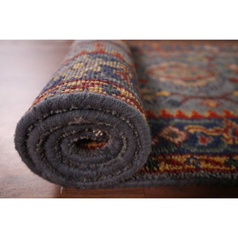 Blue Geometric Khotan Oriental Runner Rug Handmade Wool Carpet - 2'7"x 8'1"