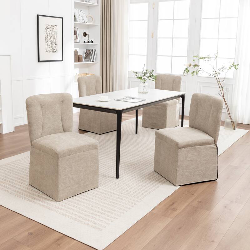 2-Piece Linen Dining Chairs, Modern Fabric Side Chairs,with Padded Seat and Backrest, Upholstered Armless Chairs