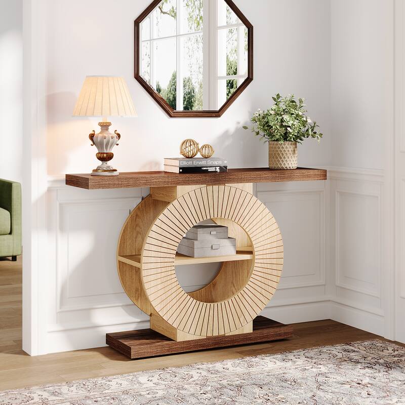 Console Table with Storage Shelves for Entryway Living Room - Brown and Walnut