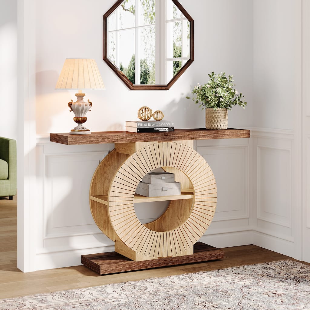 Console Table with Storage Shelves for Entryway Living Room