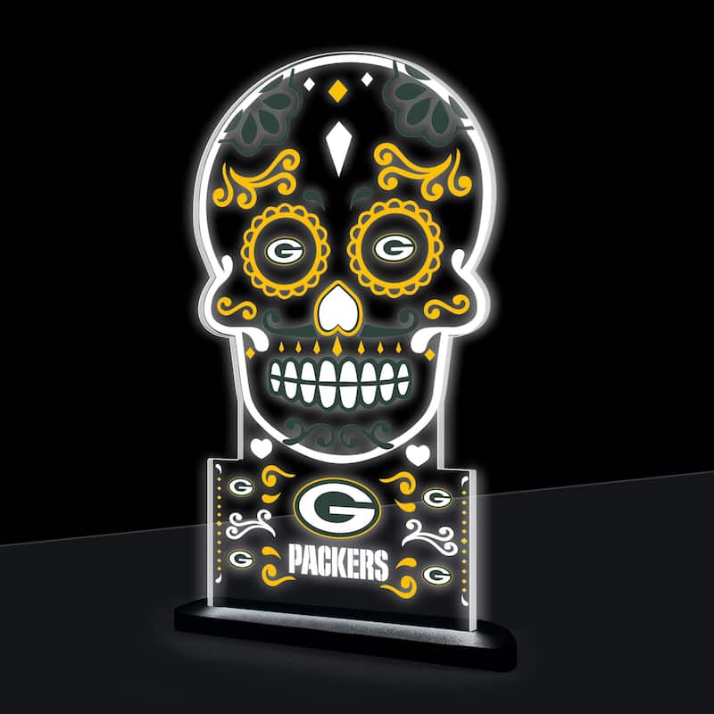 10" LED Tabletop Sugar Skull Halloween Desklite Sign, Green Bay Packers - Multicolor. - 10" x 7"