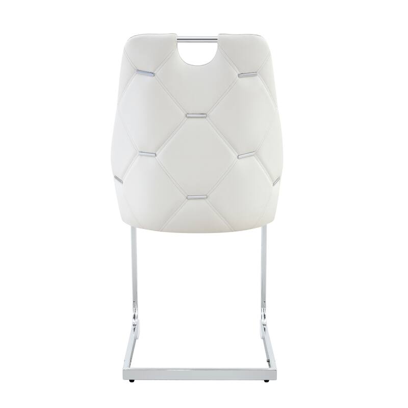 Dining Chairs Set of 4, Faux Leather Kitchen Chairs with Gold Mesh Texture, Silver Back Ring and Chrome Pull Handle