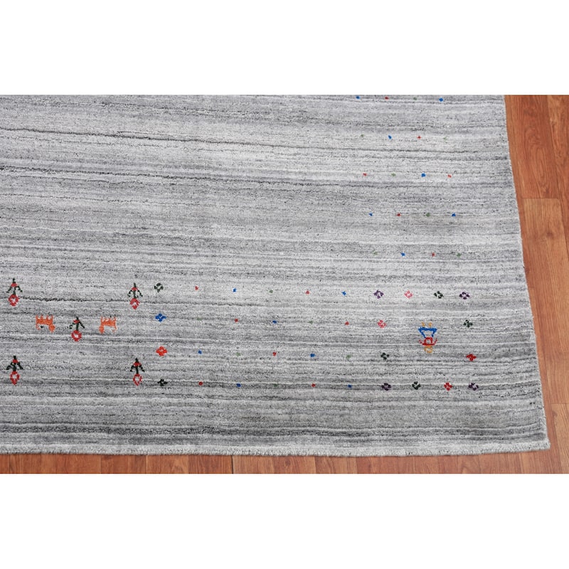 Gray Gabbeh Indian Area Rug Hand-Knotted Silk Carpet - 9'3" x 11'9"