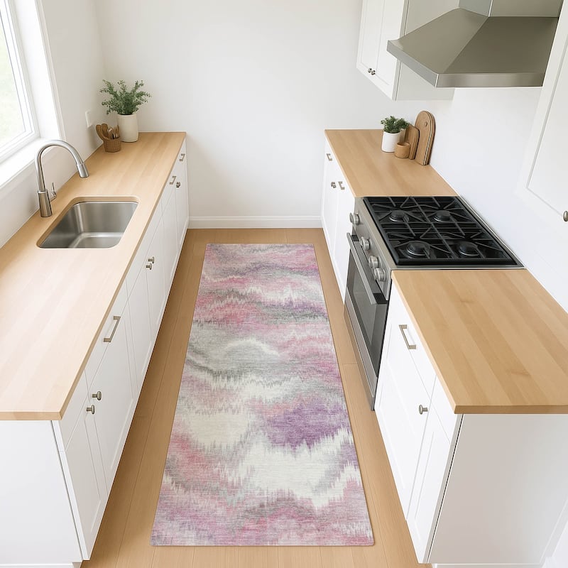 Machine Washable Indoor/ Outdoor Abstract Watercolor Chantille Rug