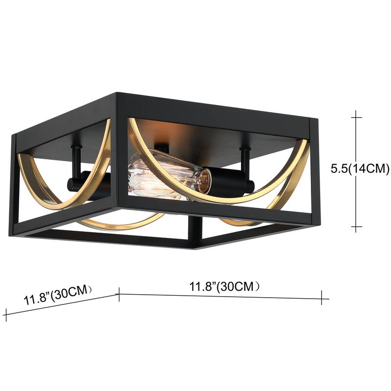 2 Light 11.8"W Flush Mount Square Ceiling Light Fixture - 11.81"Wx11.81"Ex5.51"H