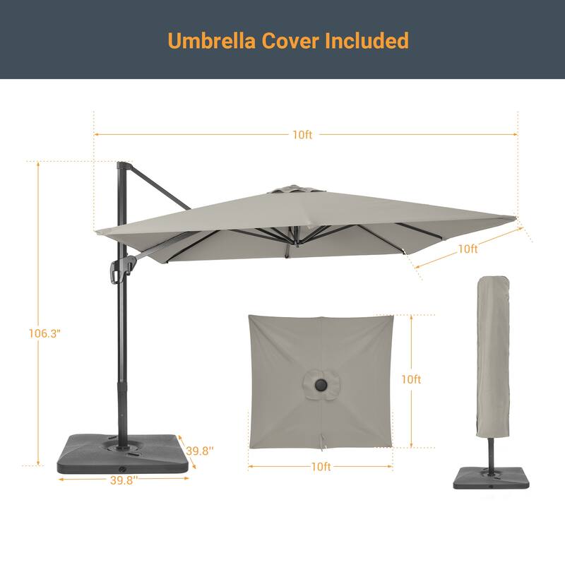 LIVOOSUN Patio10x10FT Aluminum Cantilever Umbrella Solution-Dyed Fabric w/Base