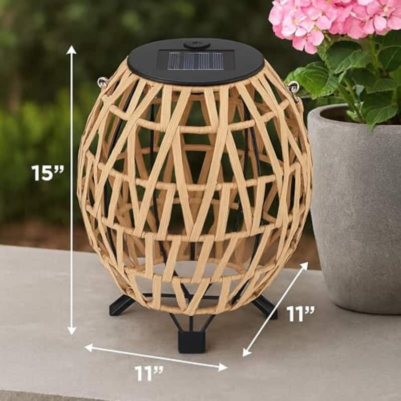 Aria Home Solar Wicker Lantern Outdoor with Rattan Weave and LED Light