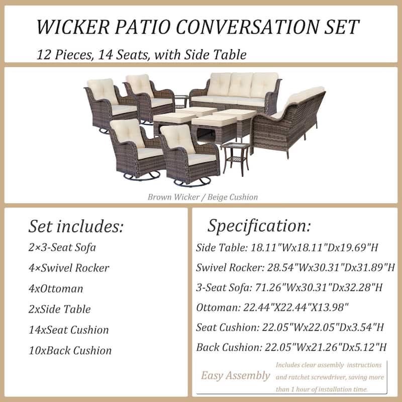 Outdoor Furniture-Wicker Patio Furniture Sets with Swivel Rocker Chair