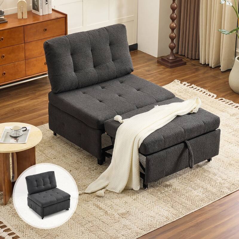 Teddy Fleece Armless Sleeper Chair Sofa Bed Space-Saving Pull-Out Chair Bed For Small Spaces