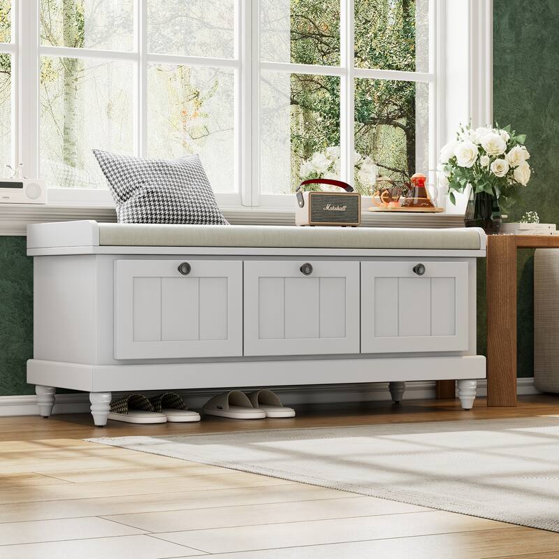 Shoe Bench Entryway Storage Bench w/ Lift Top Cushion Seat & 3 Drawers