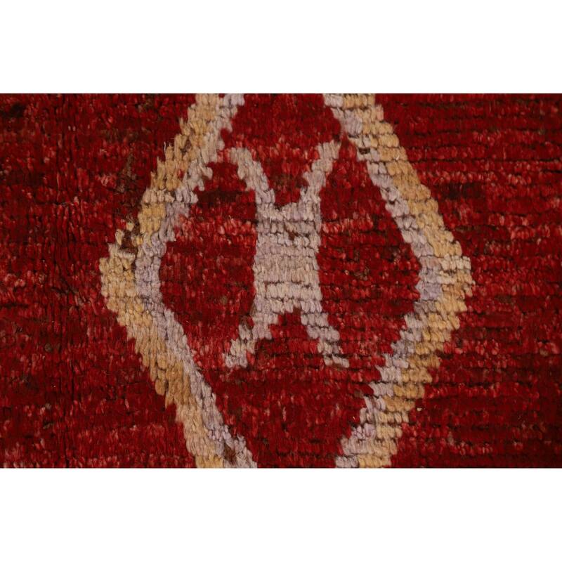 Hand Knotted Oriental 100% Wool Carpet Modern Tribal Red Moroccan Area Rug - 9' 8'' X 6' 10''