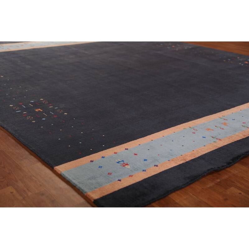 Hand Knotted Oriental 100% Wool Carpet Tribal Tribal Navy Blue & Blues Gabbeh Area Rug - 9' 8'' X 8' 0''