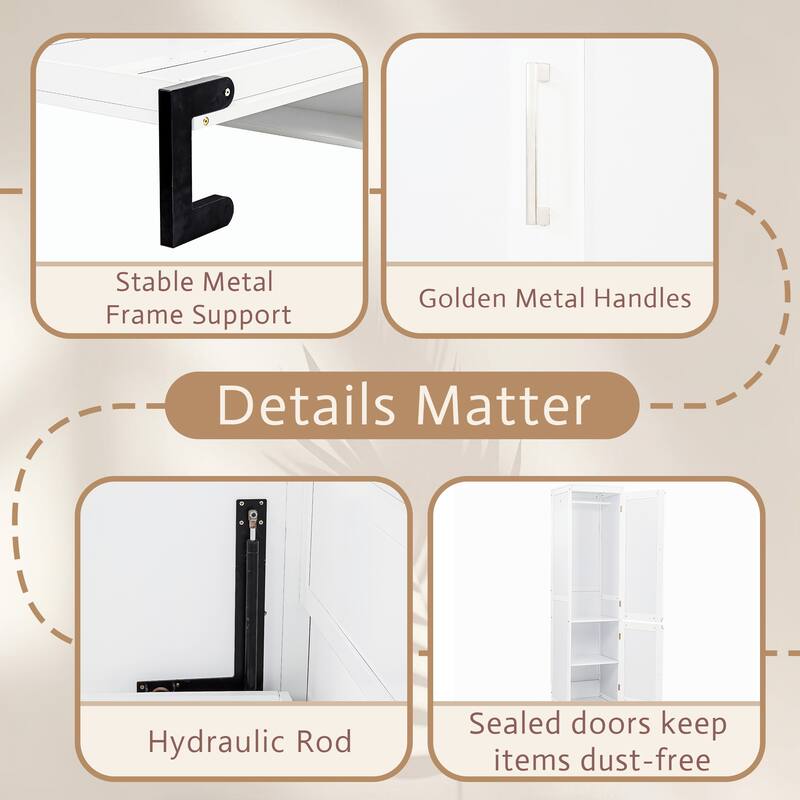 GDFStudio- UrbanFlex Modern Space-Saving Wooden Murphy Bed with Wardrobe and Charging Station