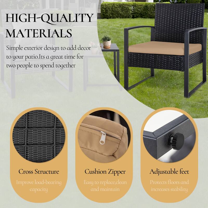 3 Piece Outdoor PE Wicker Furniture Set, Patio Rattan Sectional Sofa Couch with Washable Cushions