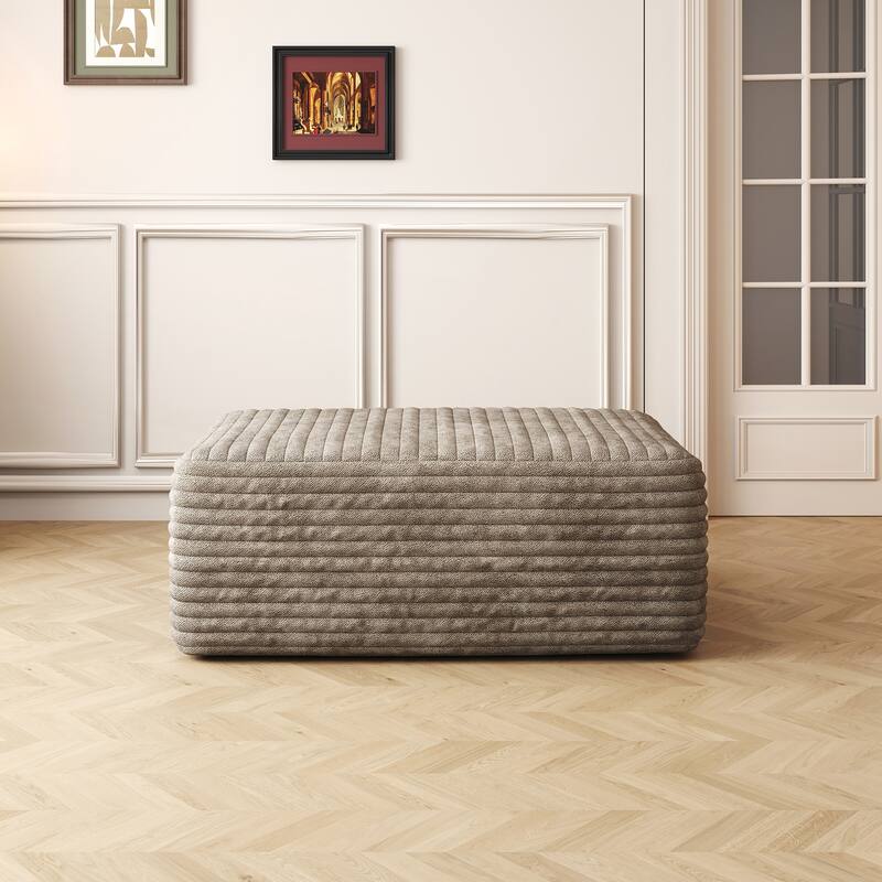 No-Assembly Required Modular Grey Ottoman with Plush Corduroy Fabric for Comfort - Camel