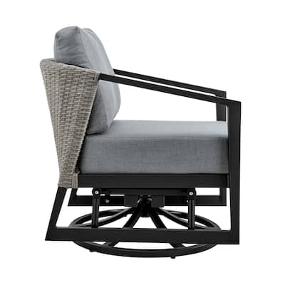 Aileen Grey Wicker and Black Aluminum Outdoor Patio Swivel Glider Chair