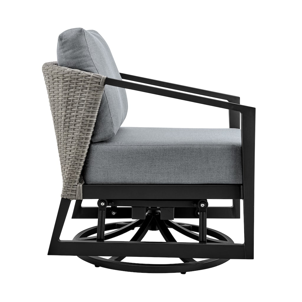 Aileen Grey Wicker and Black Aluminum Outdoor Patio Swivel Glider Chair